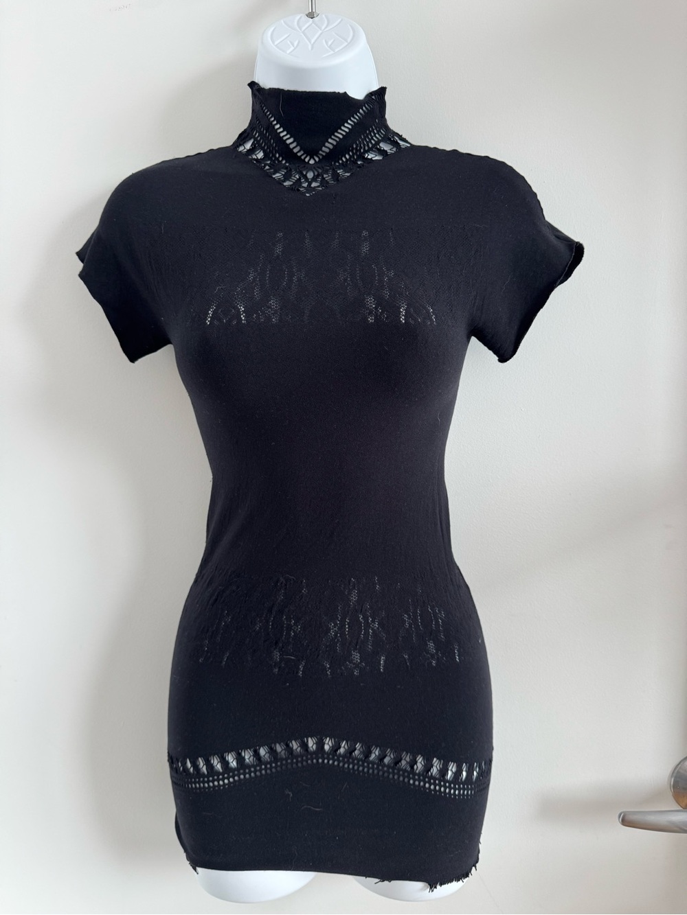 Fashion Nova Lace Black Knit Short-Sleeve Mock Neck Mini Dress